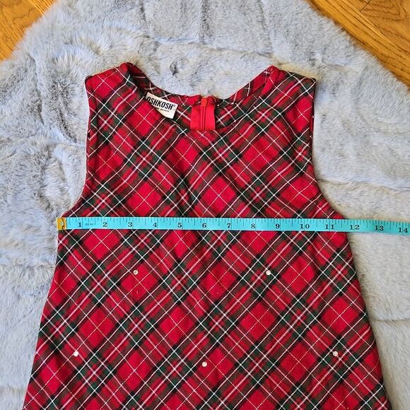 OSHKOSH Red/Green Plaid Red Jumper, Little Girls 5T, Great Condition - Picture 6 of 9